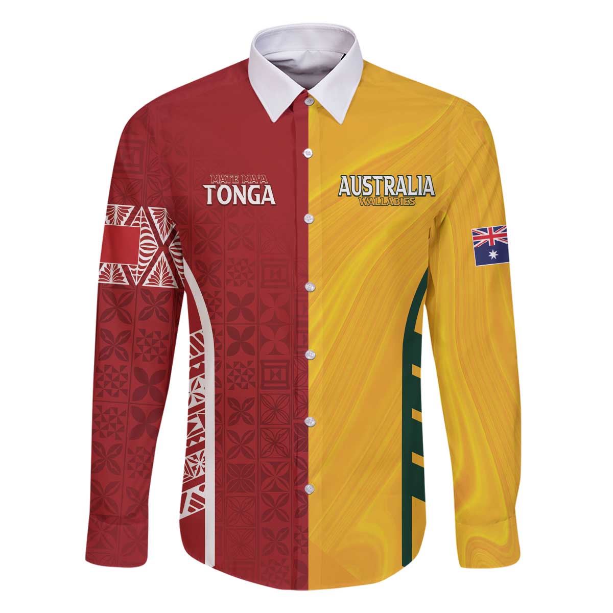 Australia - Tonga Rugby Custom Family Matching Off The Shoulder Long Sleeve Dress and Hawaiian Shirt Minimalist Dynamic LT7 Dad's Shirt - Long Sleeve Colorful - Polynesian Pride