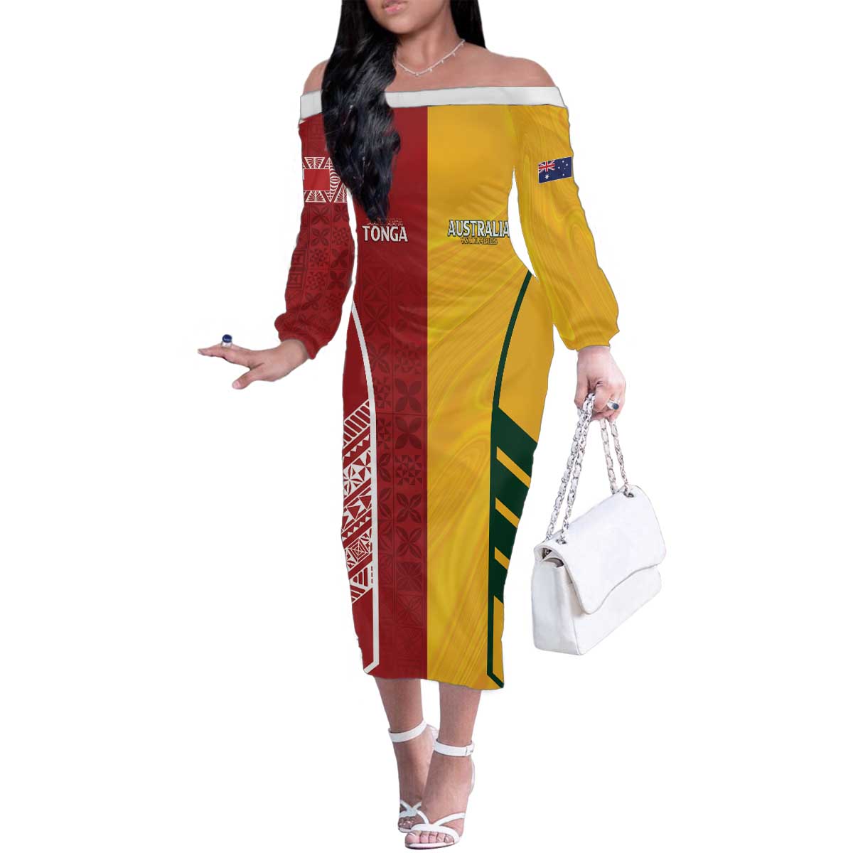 Australia - Tonga Rugby Custom Family Matching Off The Shoulder Long Sleeve Dress and Hawaiian Shirt Minimalist Dynamic LT7 Mom's Dress Colorful - Polynesian Pride
