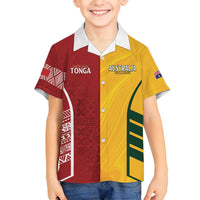 Australia - Tonga Rugby Custom Family Matching Puletasi and Hawaiian Shirt Minimalist Dynamic