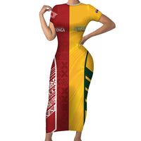 Australia - Tonga Rugby Custom Short Sleeve Bodycon Dress Minimalist Dynamic LT7 Long Dress Colorful - Polynesian Pride