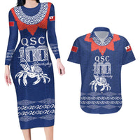 Queen Salote College 100 Years Anniversary Personalized Couples Matching Long Sleeve Bodycon Dress and Hawaiian Shirt Tonga QSC Royal Blue LT7 Royal Blue - Polynesian Pride
