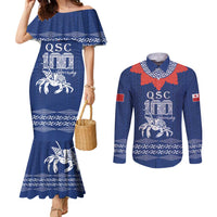 Queen Salote College 100 Years Anniversary Personalized Couples Matching Mermaid Dress and Long Sleeve Button Shirt Tonga QSC Royal Blue LT7 Royal Blue - Polynesian Pride