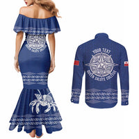 Queen Salote College 100 Years Anniversary Personalized Couples Matching Mermaid Dress and Long Sleeve Button Shirt Tonga QSC Royal Blue LT7 - Polynesian Pride