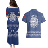 Queen Salote College 100 Years Anniversary Personalized Couples Matching Puletasi and Hawaiian Shirt Tonga QSC Royal Blue LT7 - Polynesian Pride