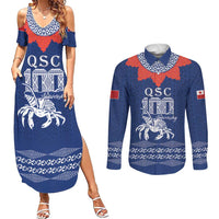 Queen Salote College 100 Years Anniversary Personalized Couples Matching Summer Maxi Dress and Long Sleeve Button Shirt Tonga QSC Royal Blue LT7 Royal Blue - Polynesian Pride