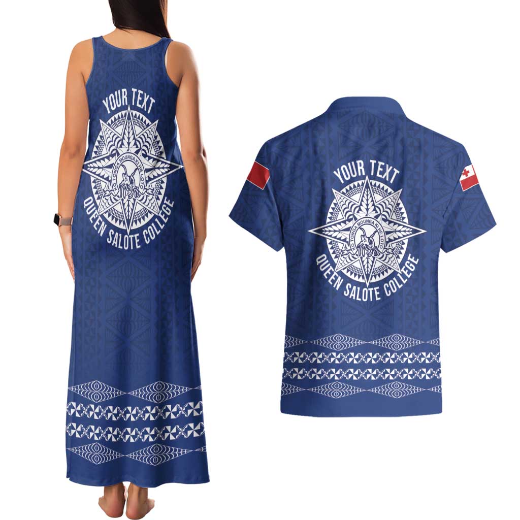 Queen Salote College 100 Years Anniversary Personalized Couples Matching Tank Maxi Dress and Hawaiian Shirt Tonga QSC Royal Blue LT7 - Polynesian Pride