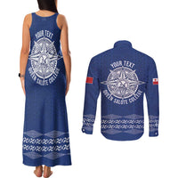 Queen Salote College 100 Years Anniversary Personalized Couples Matching Tank Maxi Dress and Long Sleeve Button Shirt Tonga QSC Royal Blue LT7 - Polynesian Pride
