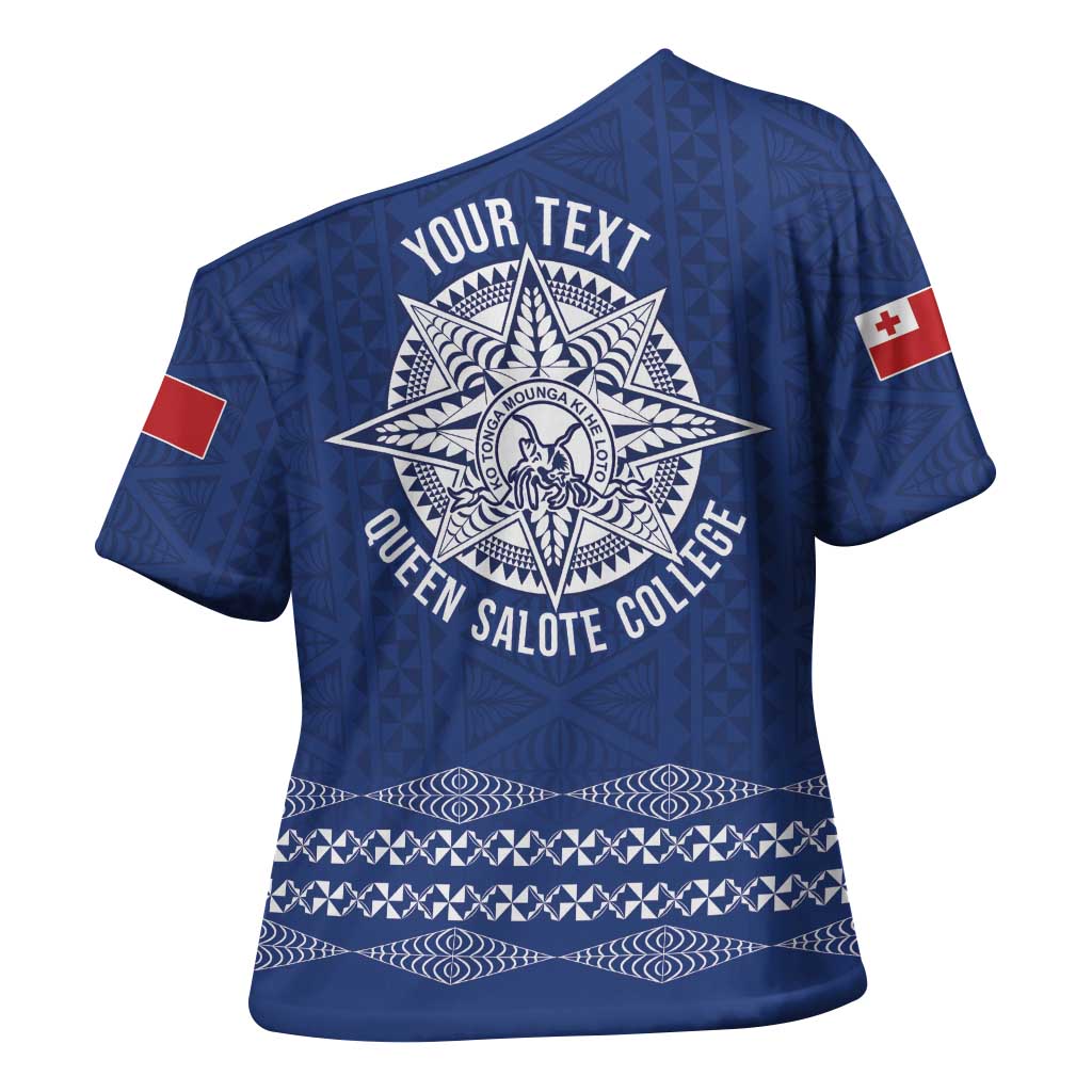 Queen Salote College 100 Years Anniversary Personalized Cross Shoulder Shirt Tonga QSC Royal Blue - Polynesian Pride