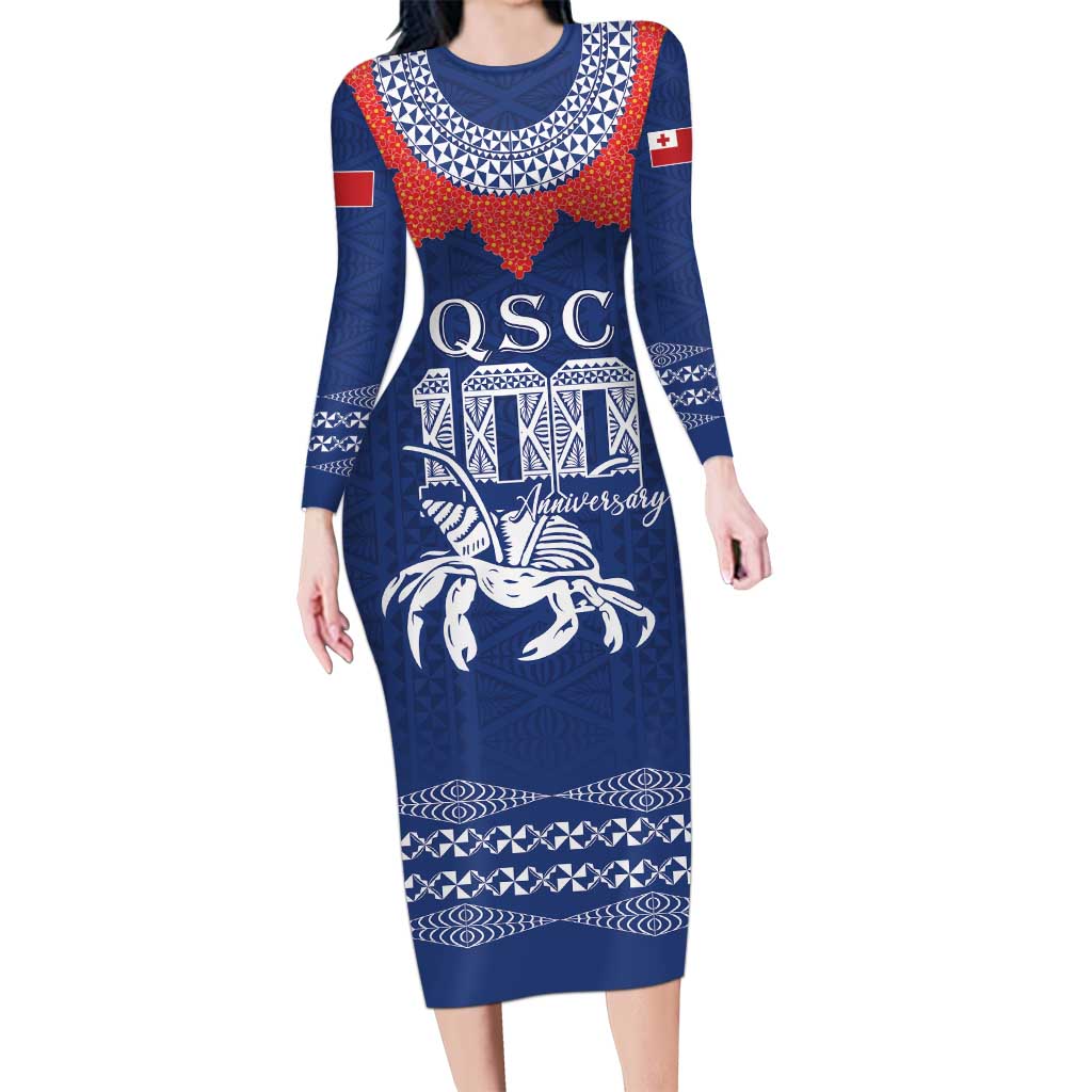 Queen Salote College 100 Years Anniversary Personalized Family Matching Long Sleeve Bodycon Dress and Hawaiian Shirt Tonga QSC Royal Blue LT7 Mom's Dress Royal Blue - Polynesian Pride