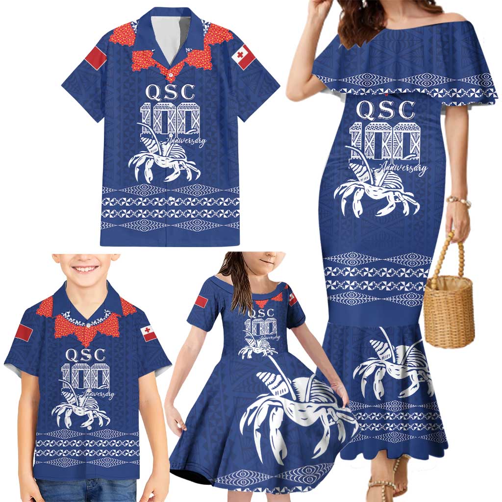Queen Salote College 100 Years Anniversary Personalized Family Matching Mermaid Dress and Hawaiian Shirt Tonga QSC Royal Blue LT7 - Polynesian Pride