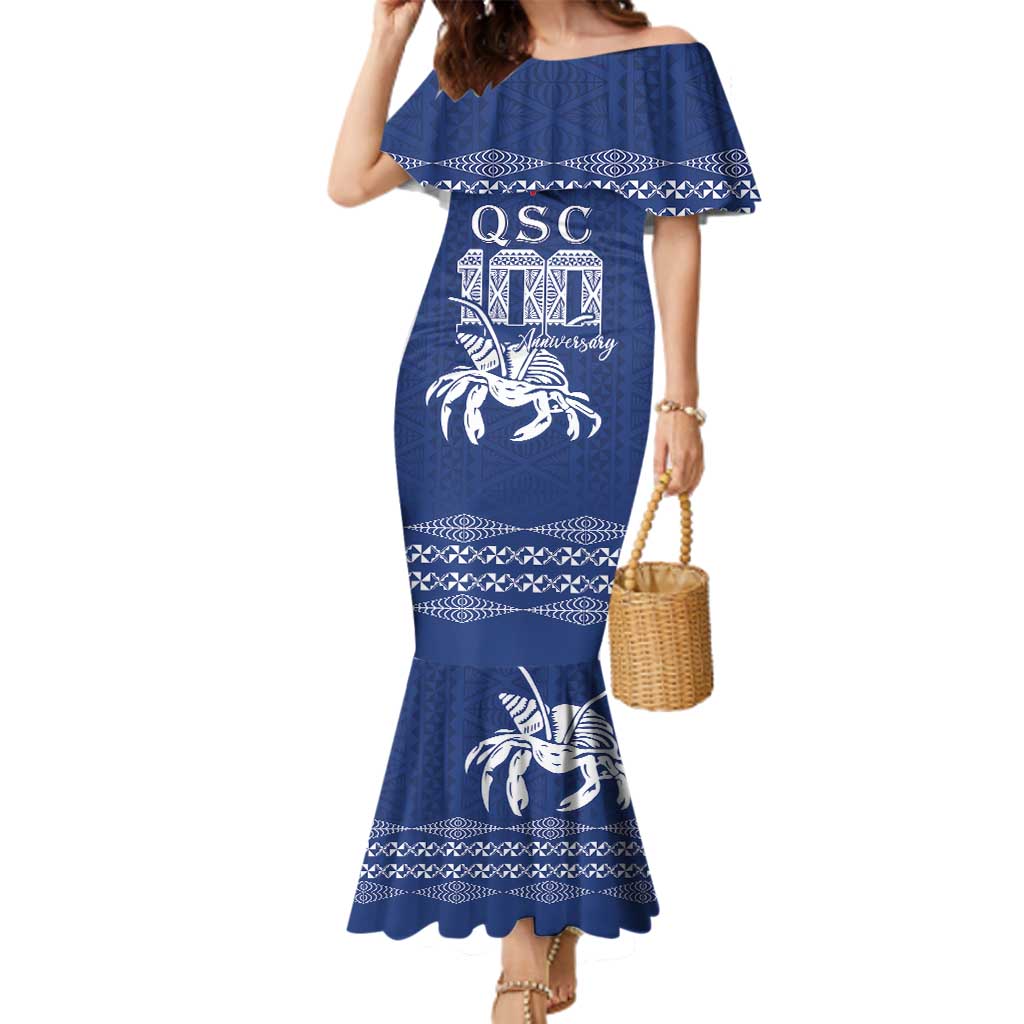 Queen Salote College 100 Years Anniversary Personalized Family Matching Mermaid Dress and Hawaiian Shirt Tonga QSC Royal Blue LT7 Mom's Dress Royal Blue - Polynesian Pride