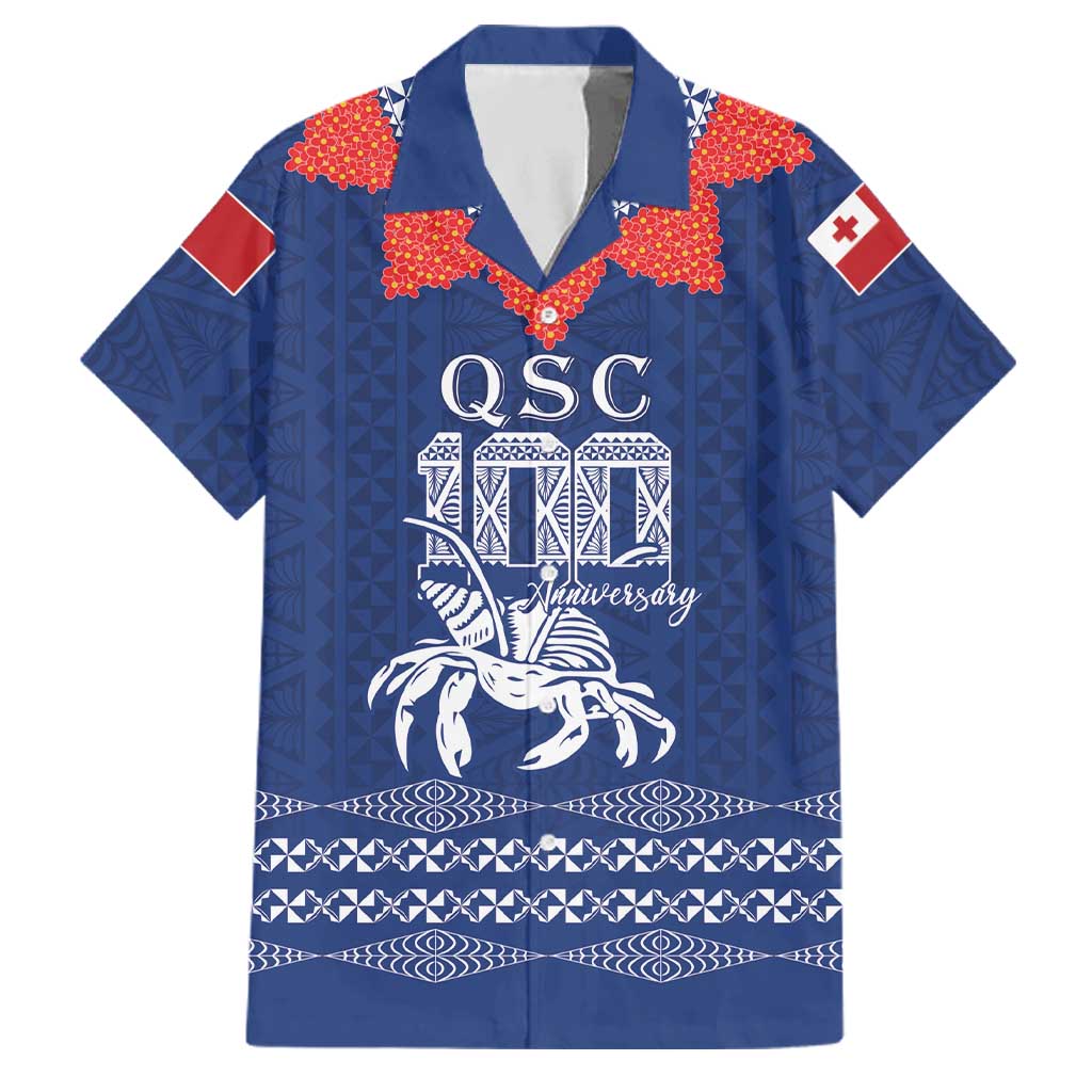 Queen Salote College 100 Years Anniversary Personalized Family Matching Off The Shoulder Long Sleeve Dress and Hawaiian Shirt Tonga QSC Royal Blue LT7 Dad's Shirt - Short Sleeve Royal Blue - Polynesian Pride