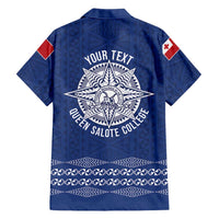 Queen Salote College 100 Years Anniversary Personalized Family Matching Off The Shoulder Long Sleeve Dress and Hawaiian Shirt Tonga QSC Royal Blue LT7 - Polynesian Pride