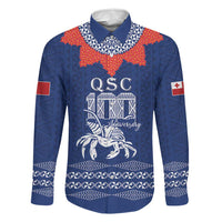 Queen Salote College 100 Years Anniversary Personalized Family Matching Off The Shoulder Long Sleeve Dress and Hawaiian Shirt Tonga QSC Royal Blue LT7 Dad's Shirt - Long Sleeve Royal Blue - Polynesian Pride