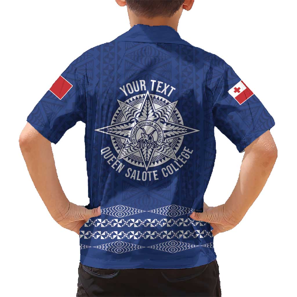 Queen Salote College 100 Years Anniversary Personalized Family Matching Off Shoulder Maxi Dress and Hawaiian Shirt Tonga QSC Royal Blue LT7 - Polynesian Pride