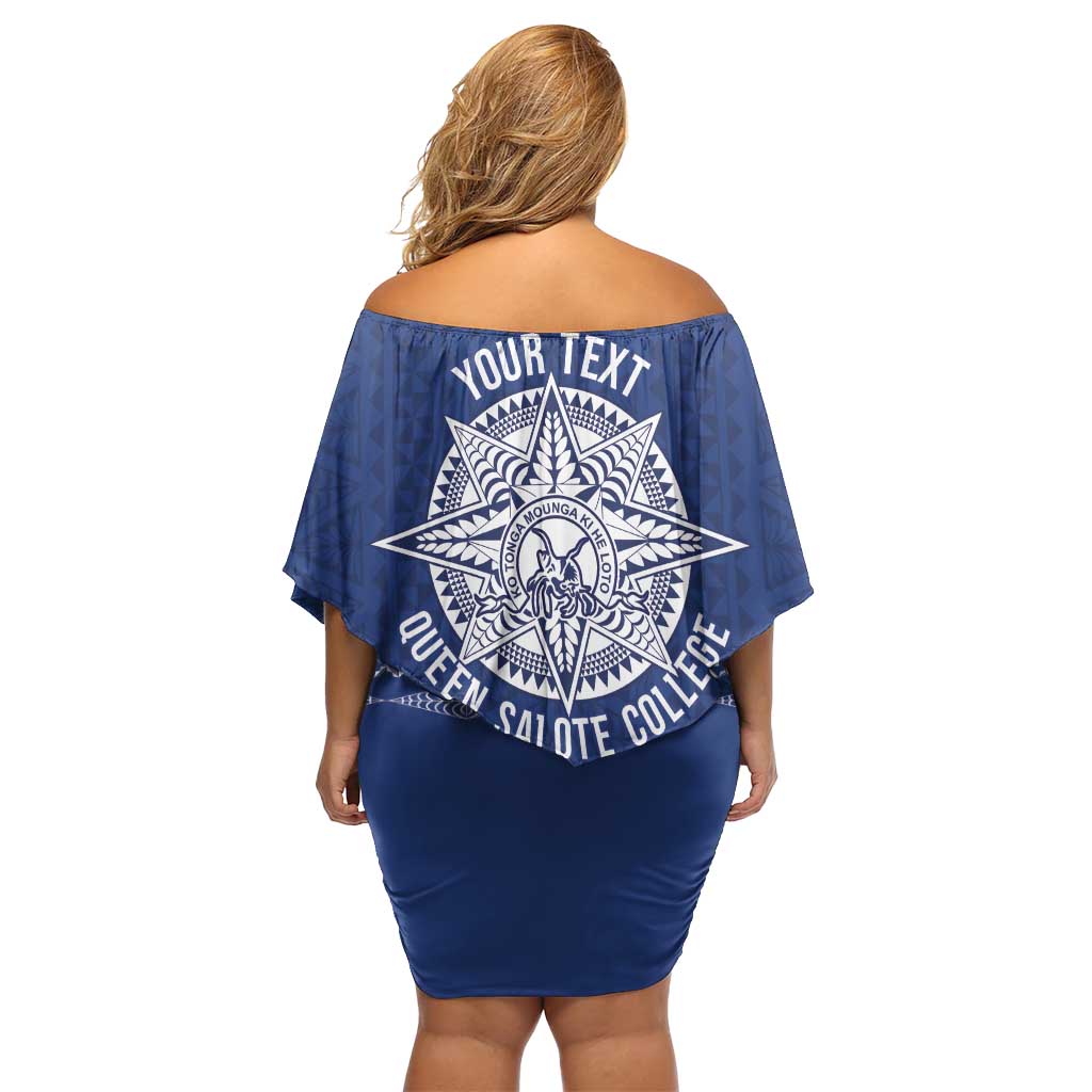 Queen Salote College 100 Years Anniversary Personalized Family Matching Off Shoulder Short Dress and Hawaiian Shirt Tonga QSC Royal Blue LT7 - Polynesian Pride