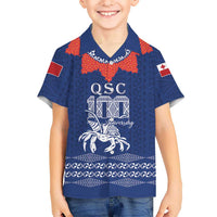 Queen Salote College 100 Years Anniversary Personalized Family Matching Off Shoulder Short Dress and Hawaiian Shirt Tonga QSC Royal Blue LT7 Son's Shirt Royal Blue - Polynesian Pride