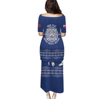 Queen Salote College 100 Years Anniversary Personalized Family Matching Puletasi and Hawaiian Shirt Tonga QSC Royal Blue LT7 - Polynesian Pride