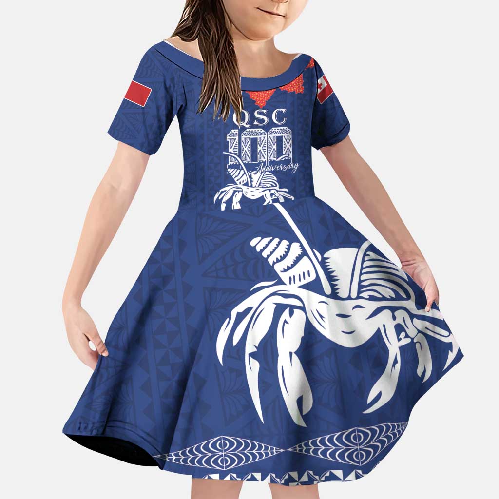 Queen Salote College 100 Years Anniversary Personalized Family Matching Short Sleeve Bodycon Dress and Hawaiian Shirt Tonga QSC Royal Blue LT7 Daughter's Dress Royal Blue - Polynesian Pride