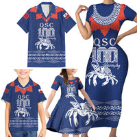 Queen Salote College 100 Years Anniversary Personalized Family Matching Short Sleeve Bodycon Dress and Hawaiian Shirt Tonga QSC Royal Blue LT7 - Polynesian Pride