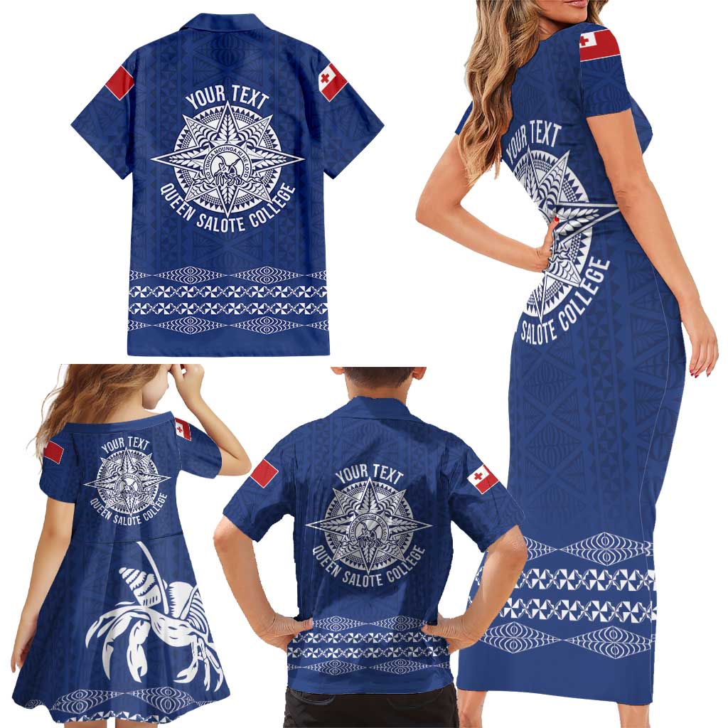 Queen Salote College 100 Years Anniversary Personalized Family Matching Short Sleeve Bodycon Dress and Hawaiian Shirt Tonga QSC Royal Blue LT7 - Polynesian Pride