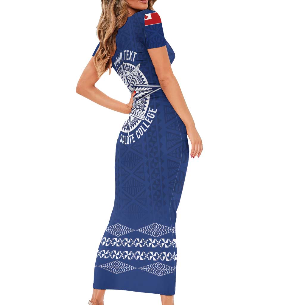 Queen Salote College 100 Years Anniversary Personalized Family Matching Short Sleeve Bodycon Dress and Hawaiian Shirt Tonga QSC Royal Blue LT7 - Polynesian Pride