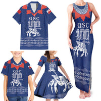 Queen Salote College 100 Years Anniversary Personalized Family Matching Tank Maxi Dress and Hawaiian Shirt Tonga QSC Royal Blue LT7 - Polynesian Pride