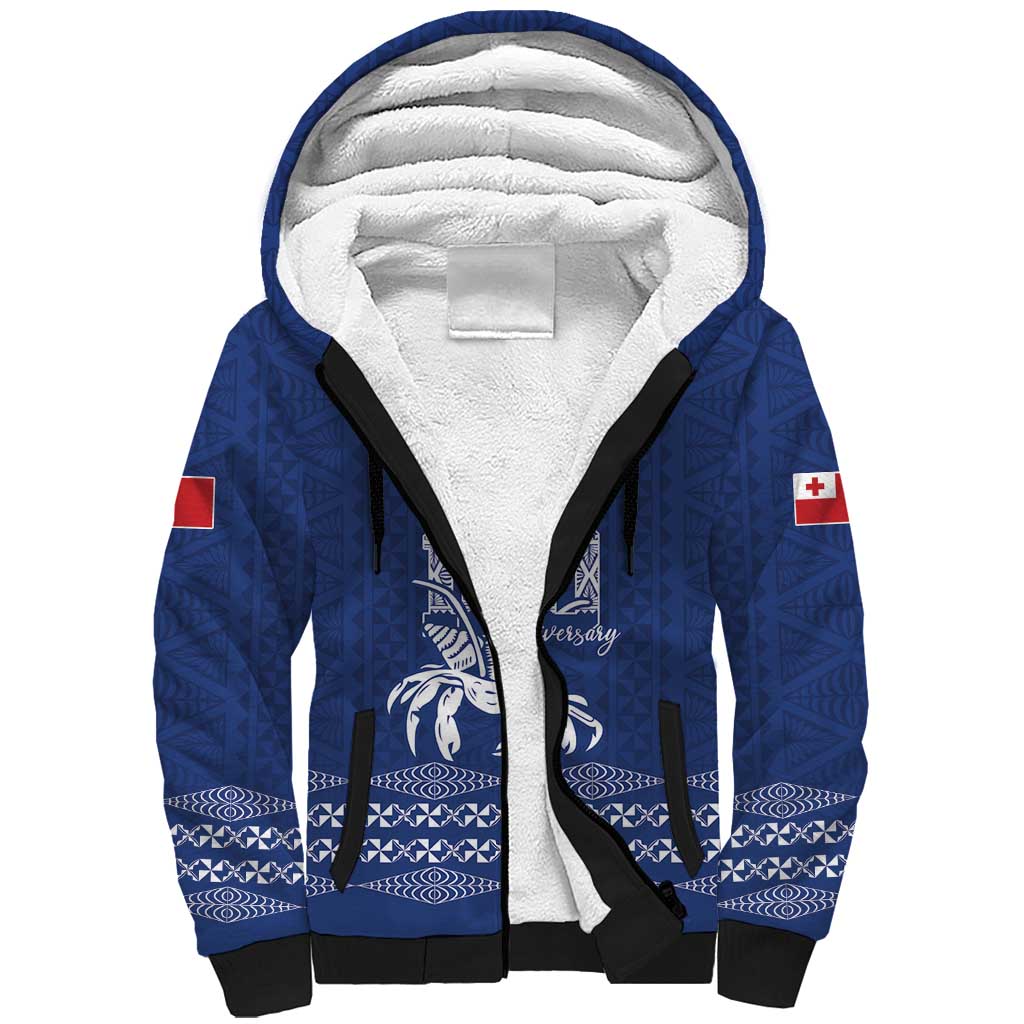 Queen Salote College 100 Years Anniversary Personalized Sherpa Hoodie Tonga QSC Royal Blue - Polynesian Pride
