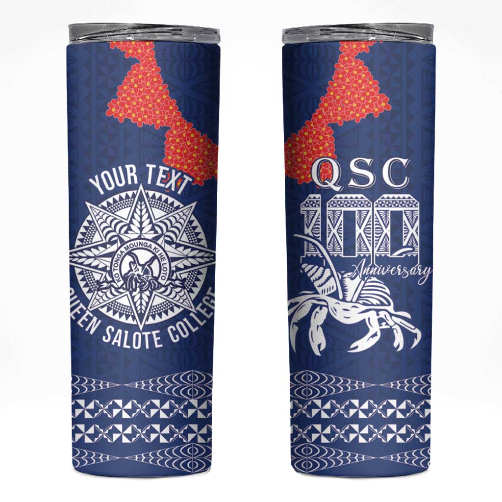 Queen Salote College 100 Years Anniversary Personalized Skinny Tumbler Tonga QSC Royal Blue LT7 Royal Blue - Polynesian Pride