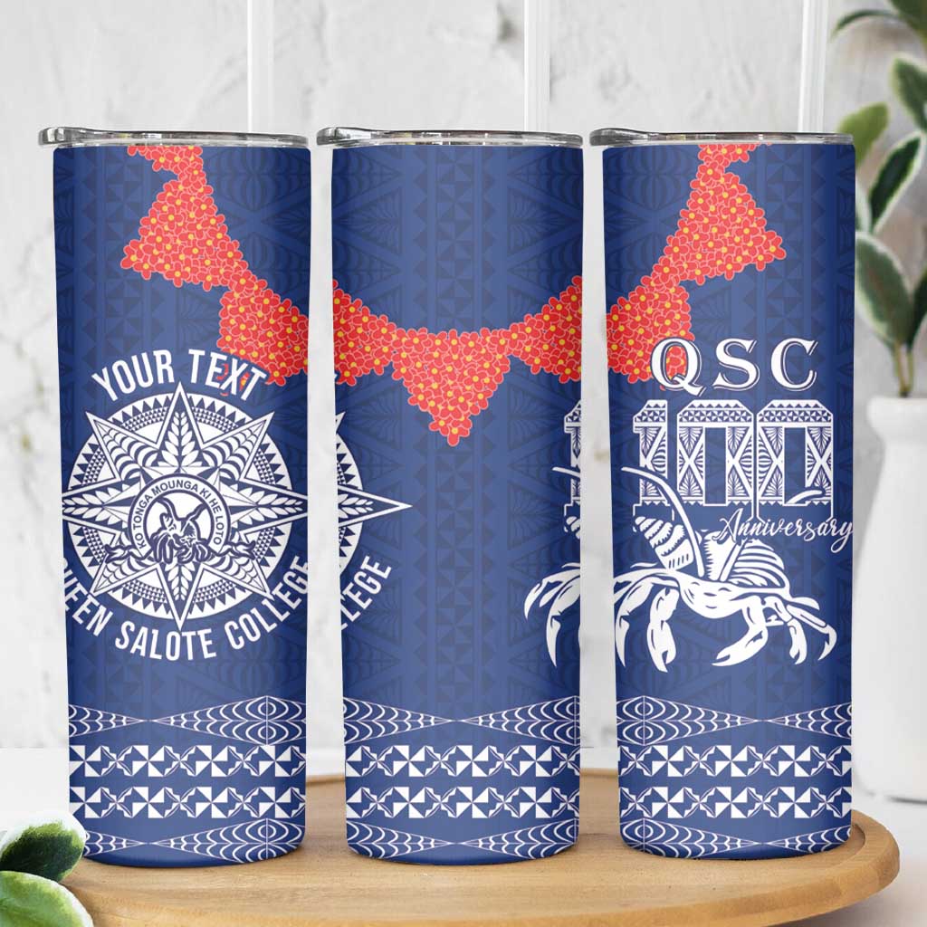 Queen Salote College 100 Years Anniversary Personalized Skinny Tumbler Tonga QSC Royal Blue LT7 - Polynesian Pride
