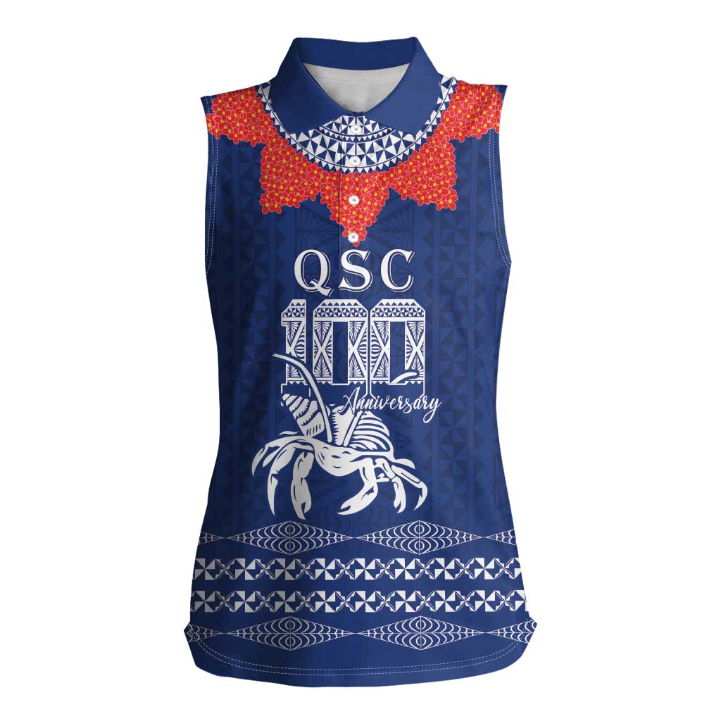Queen Salote College 100 Years Anniversary Personalized Women Sleeveless Polo Shirt Tonga QSC Royal Blue LT7 Female Royal Blue - Polynesian Pride