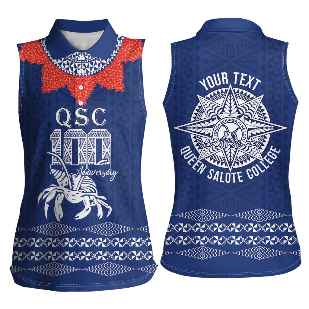 Queen Salote College 100 Years Anniversary Personalized Women Sleeveless Polo Shirt Tonga QSC Royal Blue LT7 - Polynesian Pride