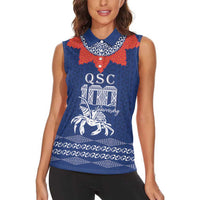 Queen Salote College 100 Years Anniversary Personalized Women Sleeveless Polo Shirt Tonga QSC Royal Blue LT7 - Polynesian Pride