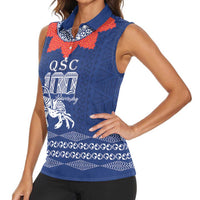 Queen Salote College 100 Years Anniversary Personalized Women Sleeveless Polo Shirt Tonga QSC Royal Blue LT7 - Polynesian Pride