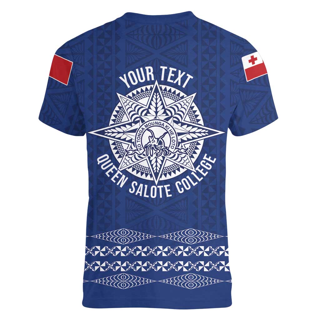 Queen Salote College 100 Years Anniversary Personalized Women V-Neck T-Shirt Tonga QSC Royal Blue LT7 - Polynesian Pride