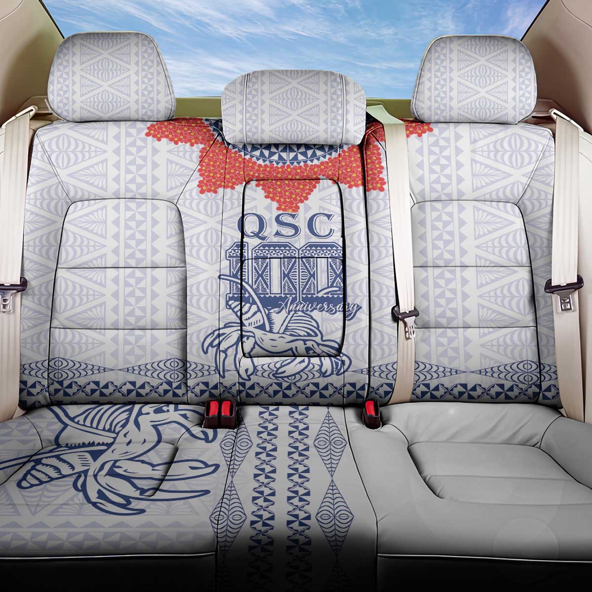 Queen Salote College 100 Years Anniversary Back Car Seat Cover Tonga QSC White LT7 One Size White - Polynesian Pride