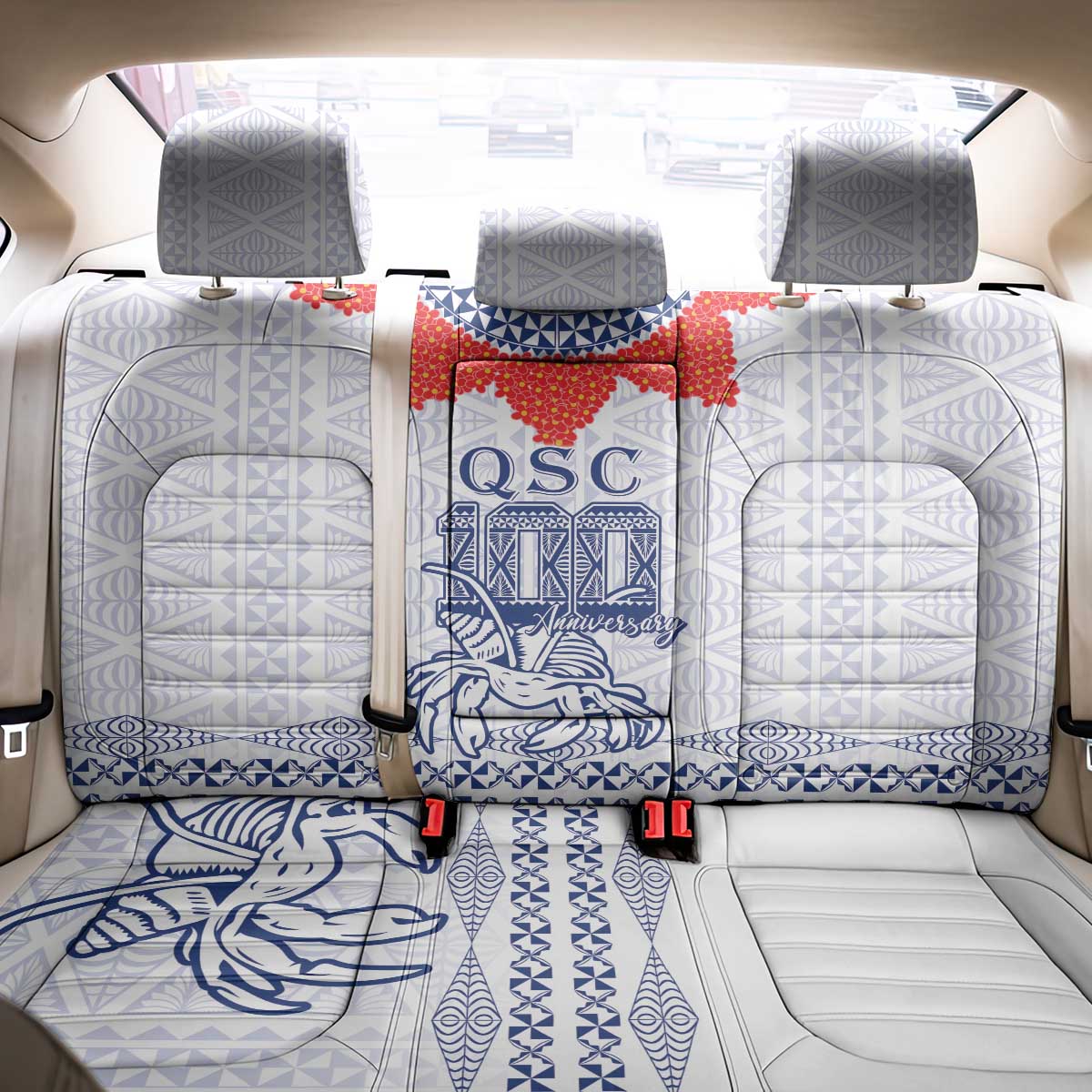 Queen Salote College 100 Years Anniversary Back Car Seat Cover Tonga QSC White LT7 - Polynesian Pride