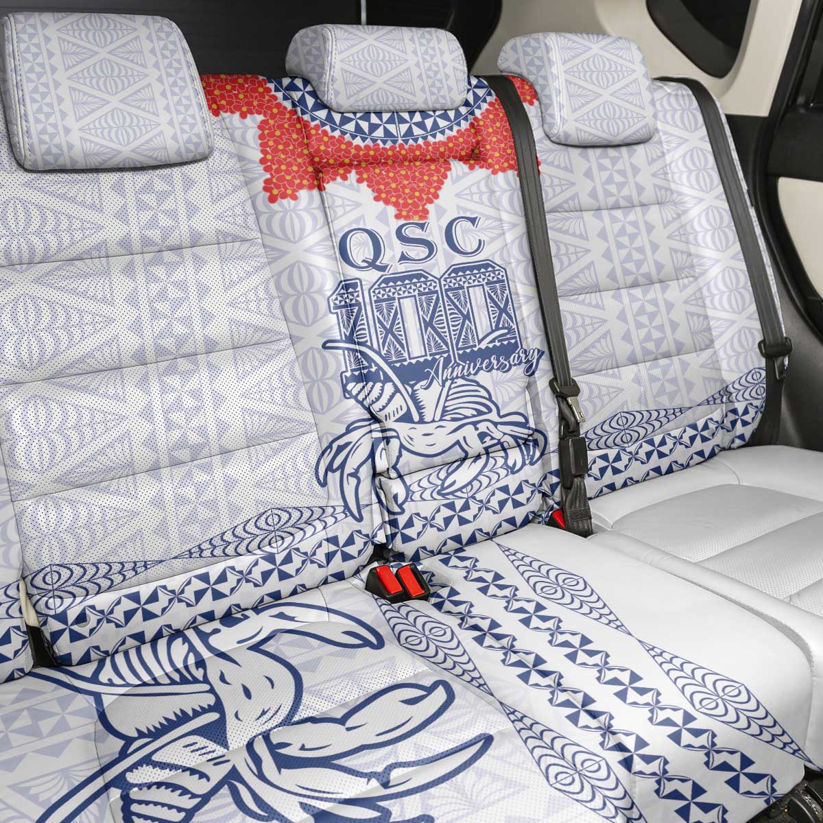 Queen Salote College 100 Years Anniversary Back Car Seat Cover Tonga QSC White LT7 - Polynesian Pride