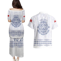 Queen Salote College 100 Years Anniversary Personalized Couples Matching Puletasi and Hawaiian Shirt Tonga QSC White - Polynesian Pride