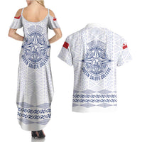 Queen Salote College 100 Years Anniversary Personalized Couples Matching Summer Maxi Dress and Hawaiian Shirt Tonga QSC White LT7 - Polynesian Pride