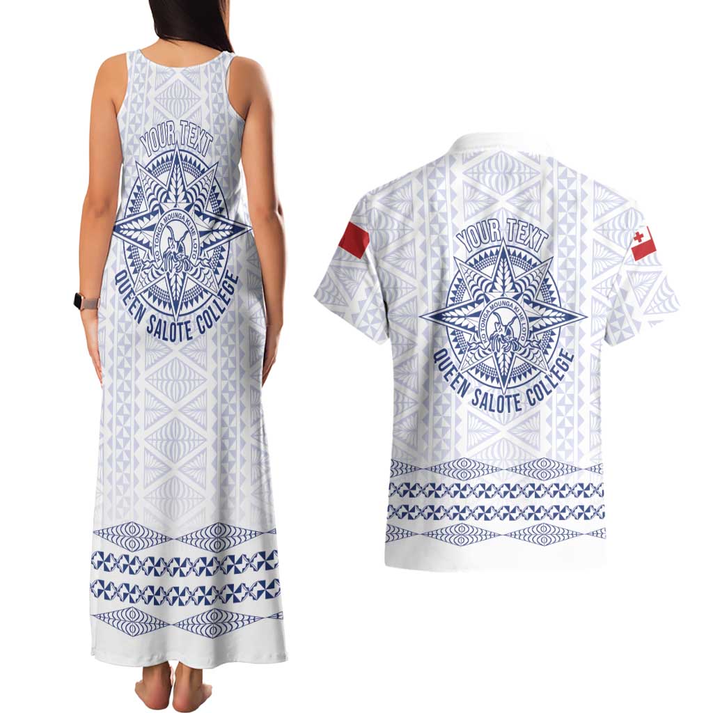 Queen Salote College 100 Years Anniversary Personalized Couples Matching Tank Maxi Dress and Hawaiian Shirt Tonga QSC White LT7 - Polynesian Pride