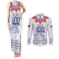 Queen Salote College 100 Years Anniversary Personalized Couples Matching Tank Maxi Dress and Long Sleeve Button Shirt Tonga QSC White LT7 White - Polynesian Pride