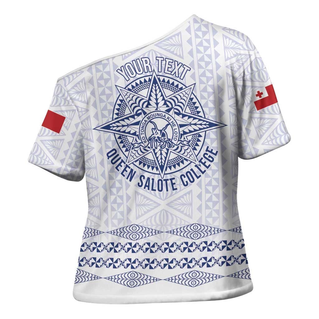 Queen Salote College 100 Years Anniversary Personalized Cross Shoulder Shirt Tonga QSC White - Polynesian Pride
