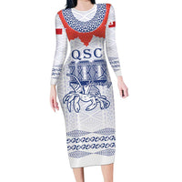 Queen Salote College 100 Years Anniversary Personalized Family Matching Long Sleeve Bodycon Dress and Hawaiian Shirt Tonga QSC White LT7 Mom's Dress White - Polynesian Pride