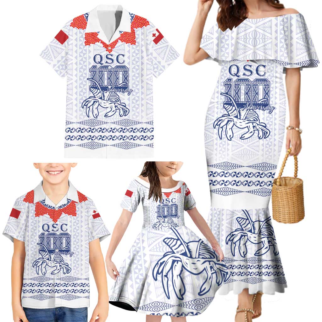 Queen Salote College 100 Years Anniversary Personalized Family Matching Mermaid Dress and Hawaiian Shirt Tonga QSC White LT7 - Polynesian Pride