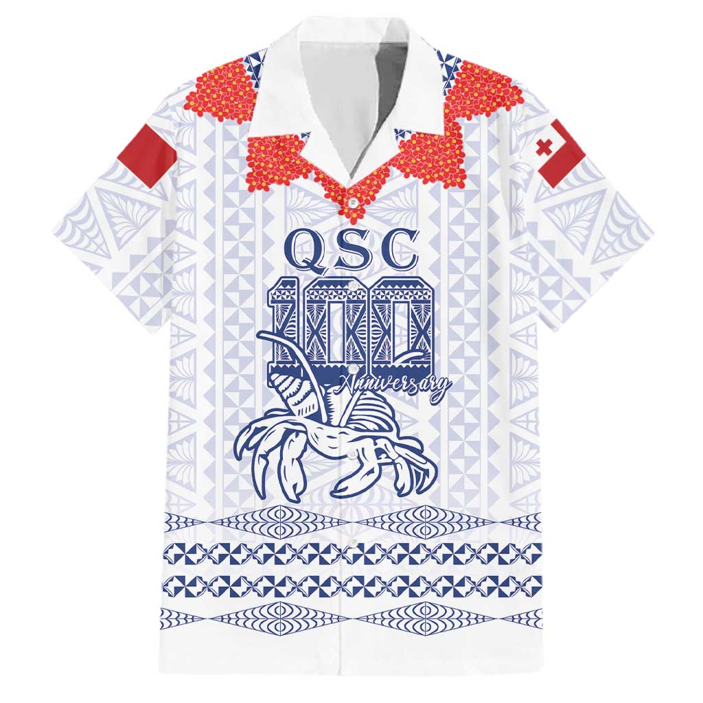 Queen Salote College 100 Years Anniversary Personalized Family Matching Off The Shoulder Long Sleeve Dress and Hawaiian Shirt Tonga QSC White LT7 Dad's Shirt - Short Sleeve White - Polynesian Pride
