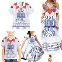Queen Salote College 100 Years Anniversary Personalized Family Matching Summer Maxi Dress and Hawaiian Shirt Tonga QSC White LT7 - Polynesian Pride