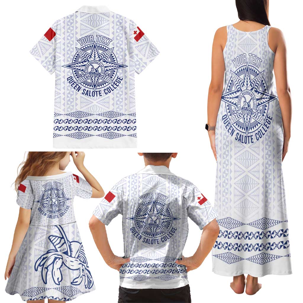 Queen Salote College 100 Years Anniversary Personalized Family Matching Tank Maxi Dress and Hawaiian Shirt Tonga QSC White LT7 - Polynesian Pride