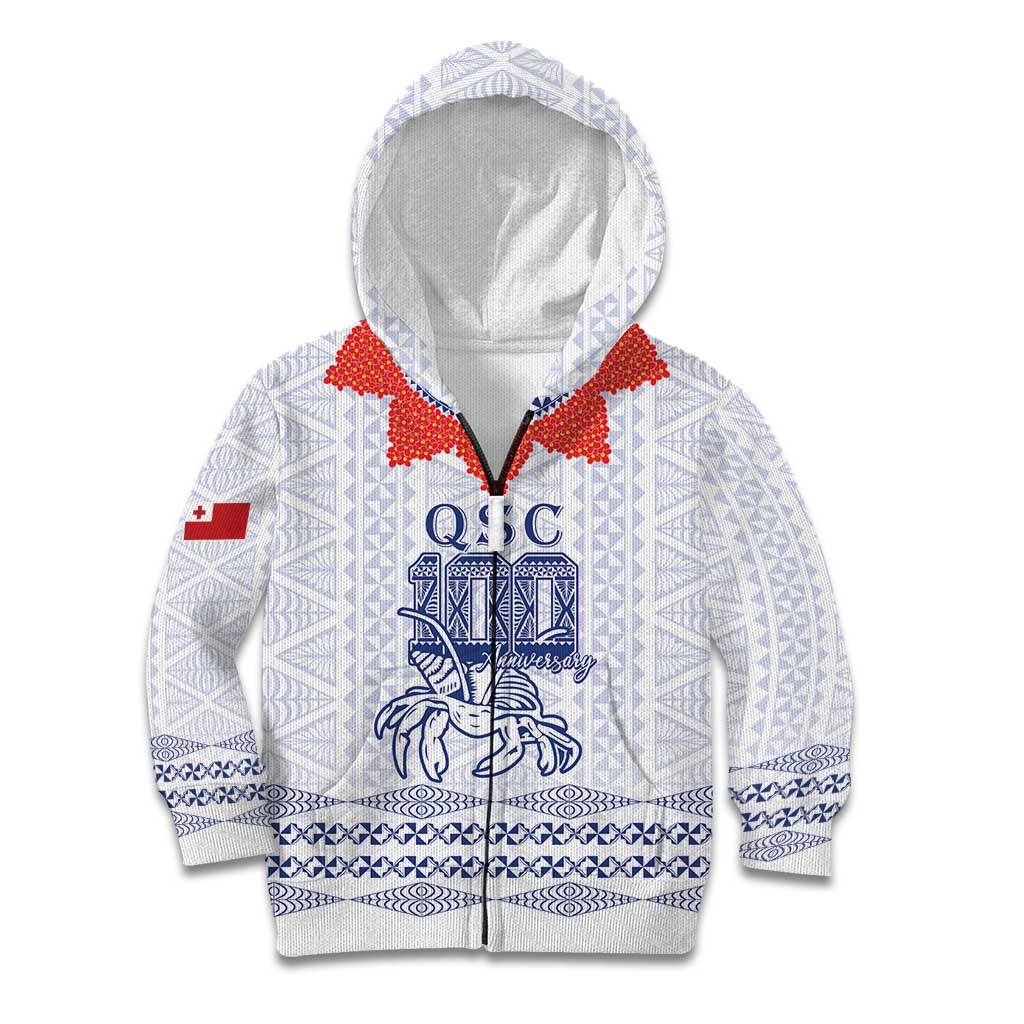 Queen Salote College 100 Years Anniversary Personalized Kid Hoodie Tonga QSC White - Polynesian Pride
