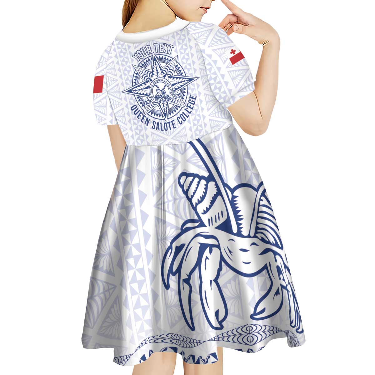 Queen Salote College 100 Years Anniversary Personalized Kid Short Sleeve Dress Tonga QSC White - Polynesian Pride